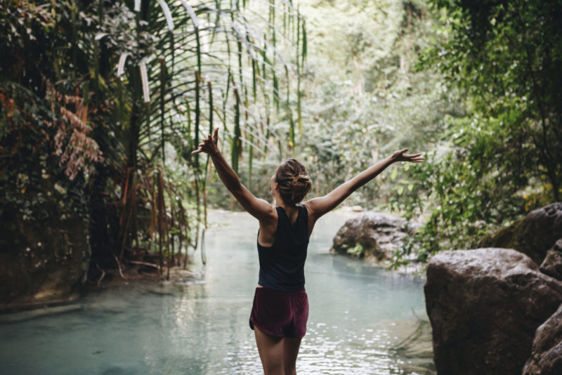 White woman enjoying the nature